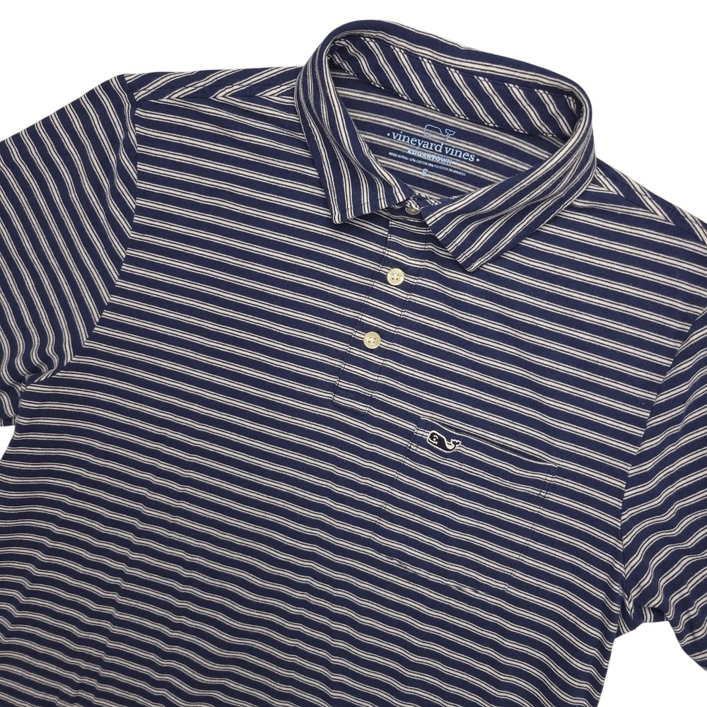 Vineyard Vines Edgartown Polo Shirt Mens Small Blue Stripe Cotton Stretch Top